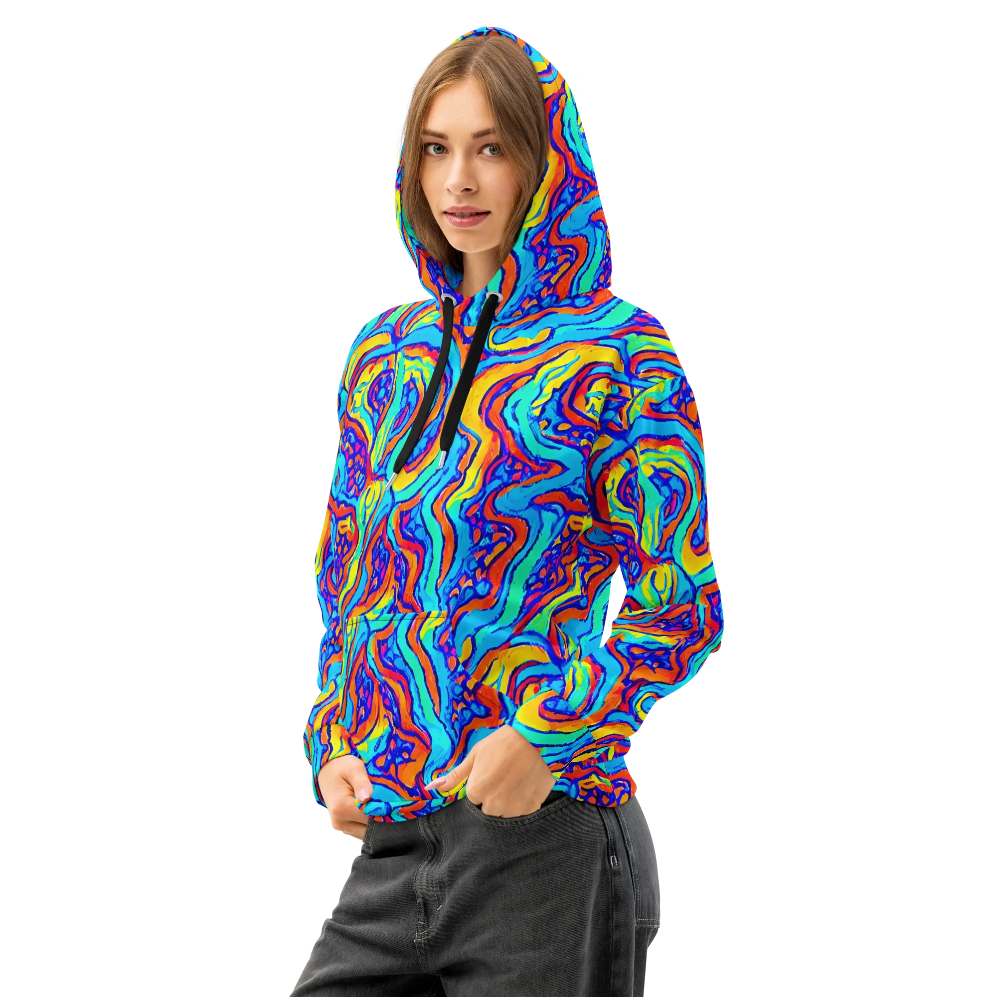 Tangerine Tempest on Cotton Hoodie — Left Front