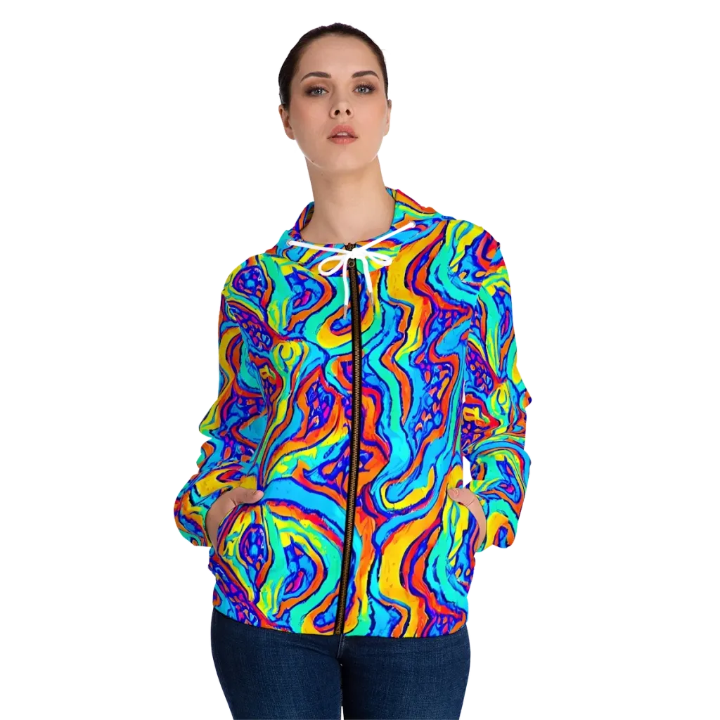 Tangerine Tempest on Women's Full-Zip Hoodie — Front On Person