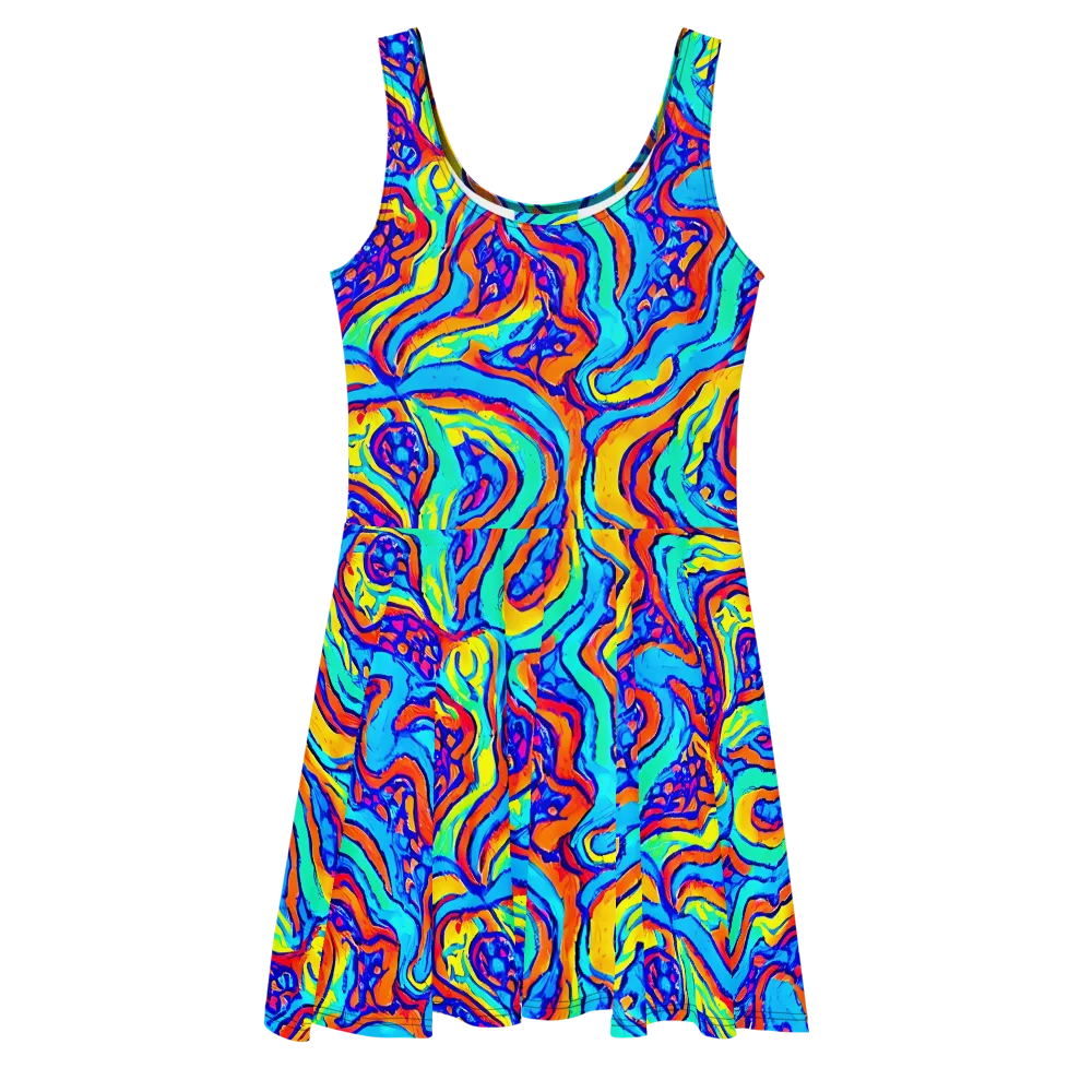 Tangerine Tempest on Skater Dress — Front