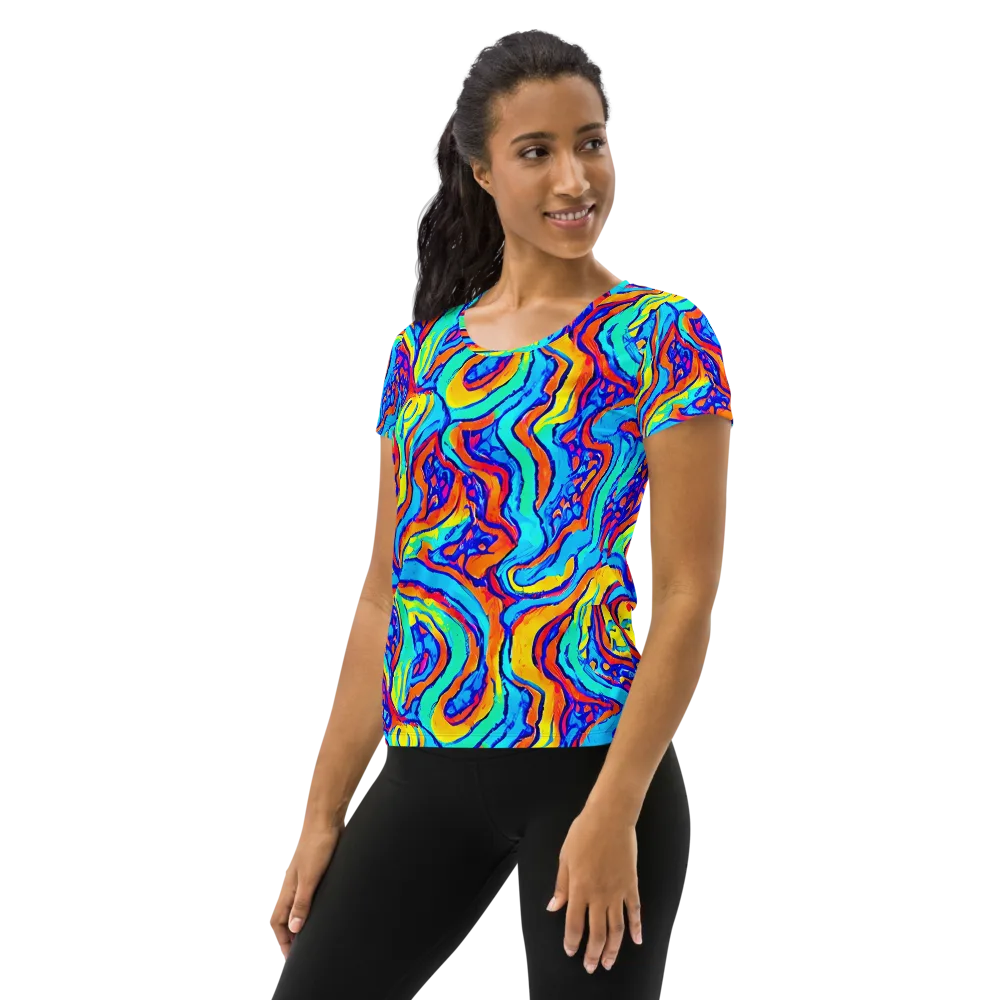 Tangerine Tempest on Women's Athletic T-Shirt — Left