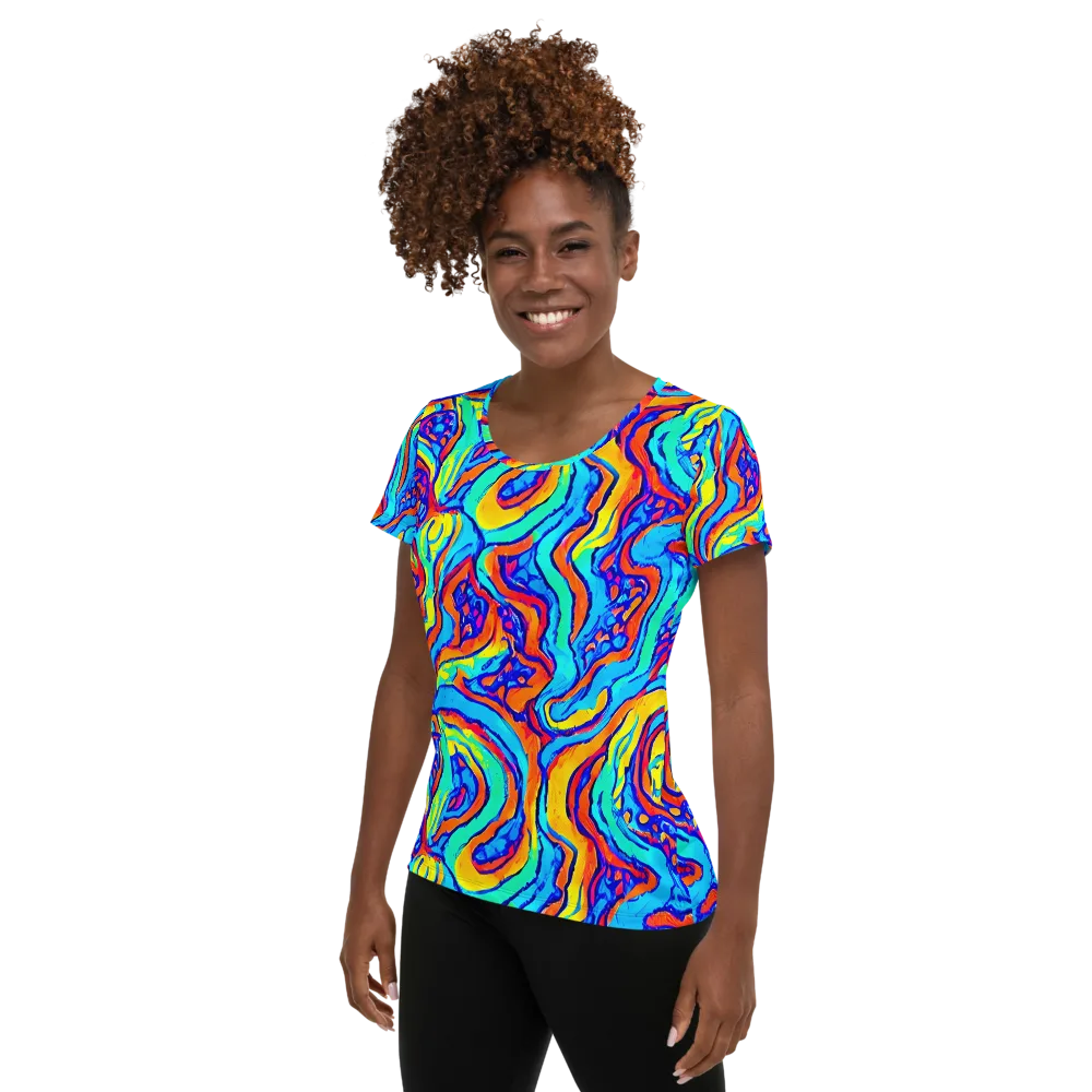 Tangerine Tempest on Women's Athletic T-Shirt — Left