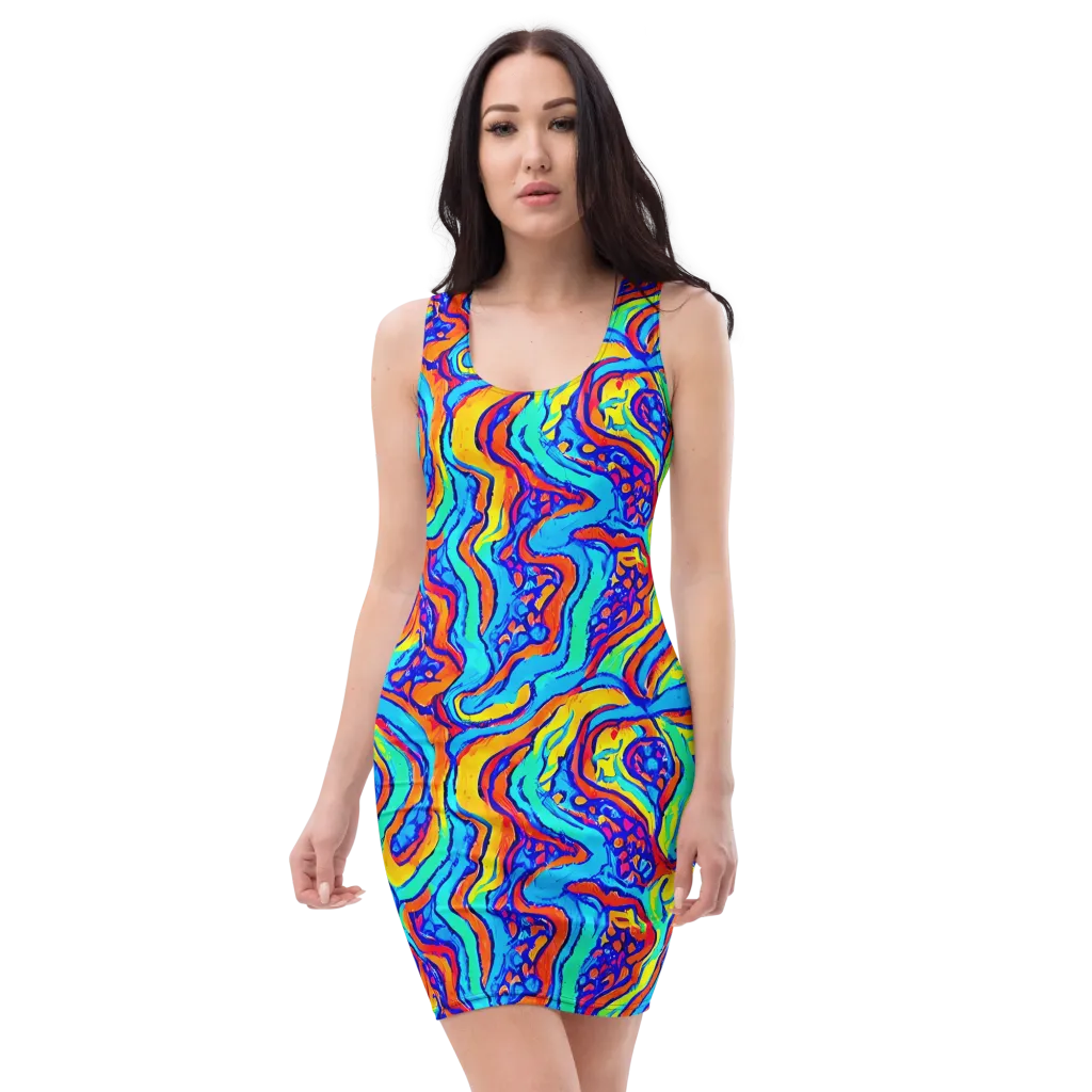 Tangerine Tempest on Bodycon Dress — Front