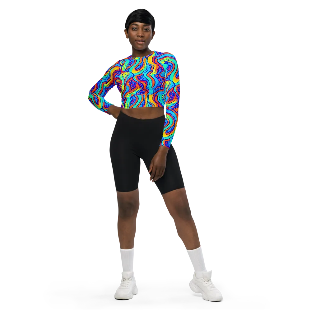 Tangerine Tempest on Long Sleeve Crop Top — Front