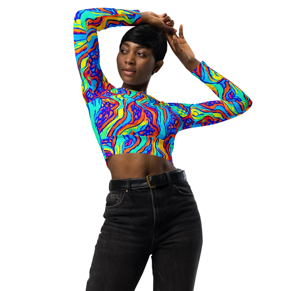 Tangerine Tempest on Long Sleeve Crop Top — Front