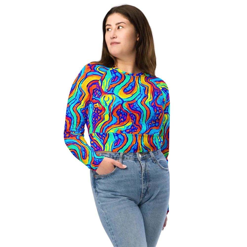 Tangerine Tempest on Long Sleeve Crop Top — Front