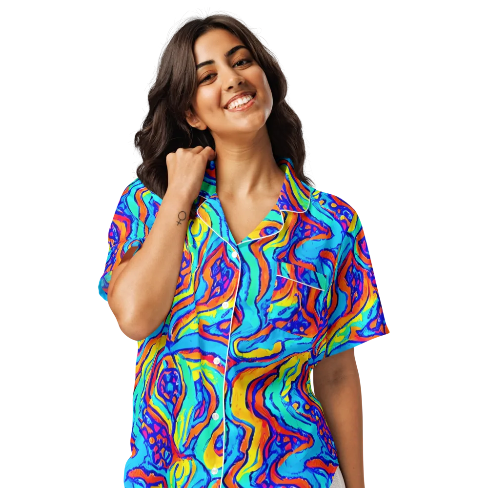 Tangerine Tempest on Women's Short Sleeve Pajama Top — Front