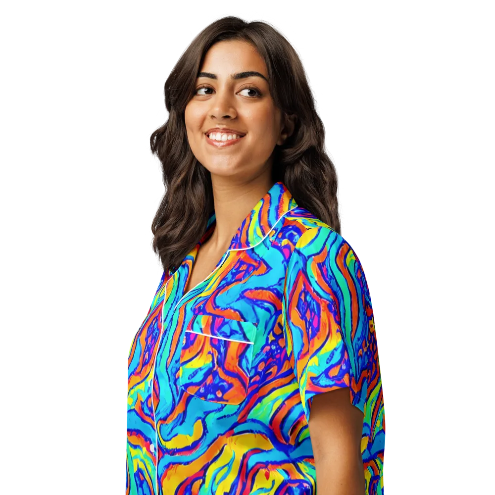 Tangerine Tempest on Women's Short Sleeve Pajama Top — Left Front