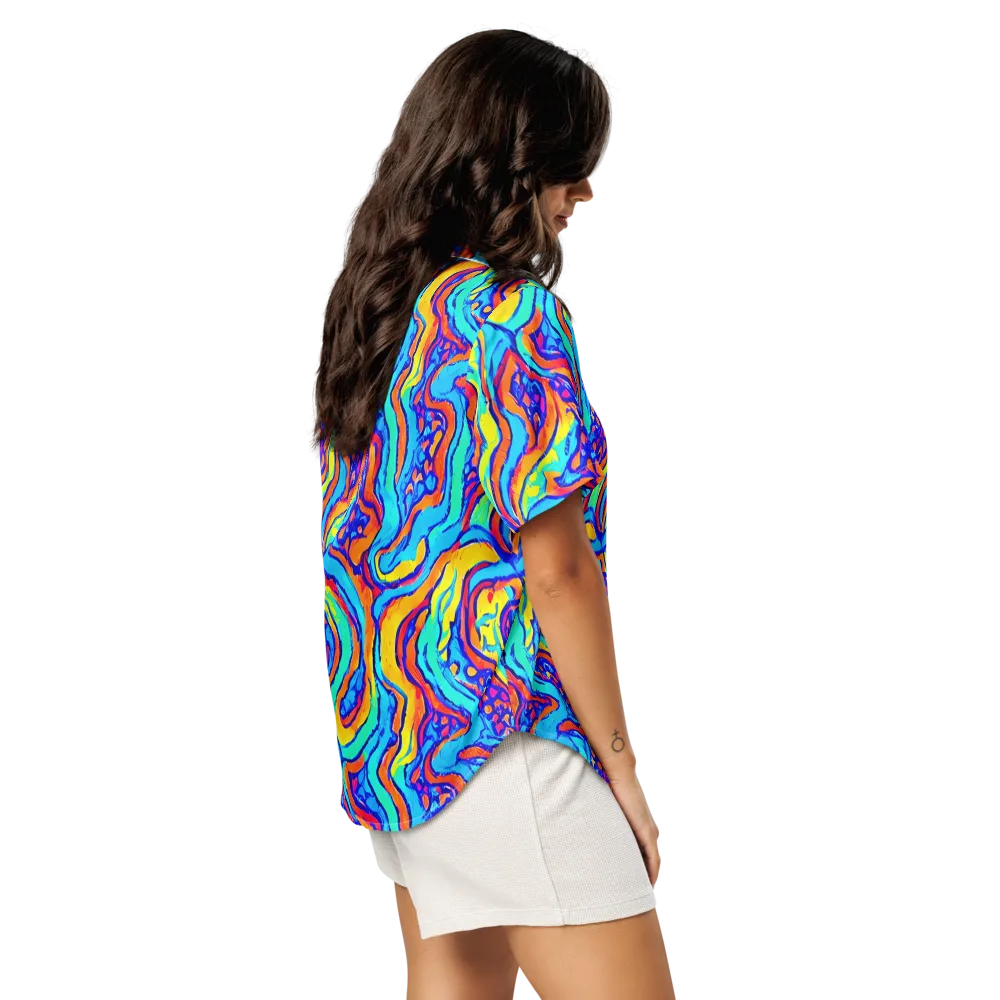 Tangerine Tempest on Women's Short Sleeve Pajama Top — Right Back