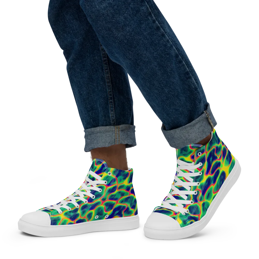 Luminous Mosaic on Men's High Top Canvas Shoes — Left