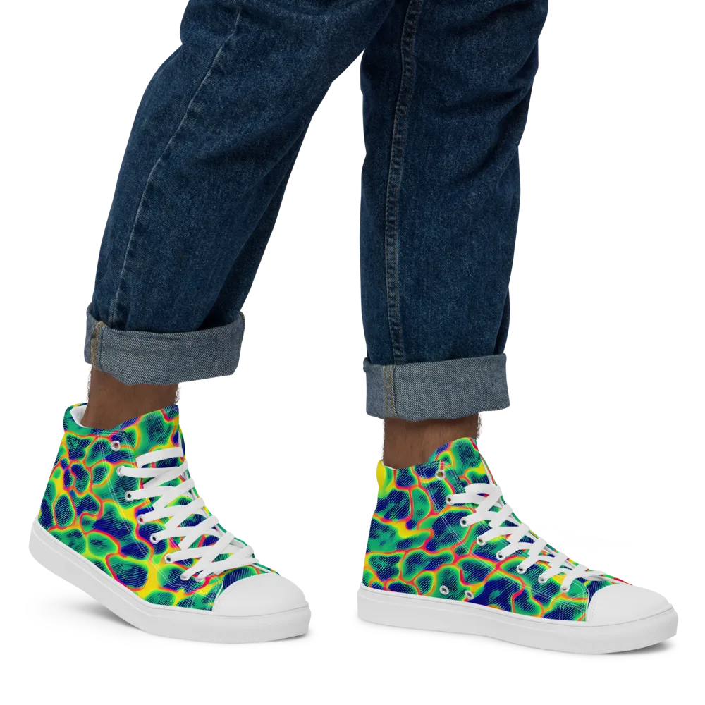 Luminous Mosaic on Men's High Top Canvas Shoes — Right