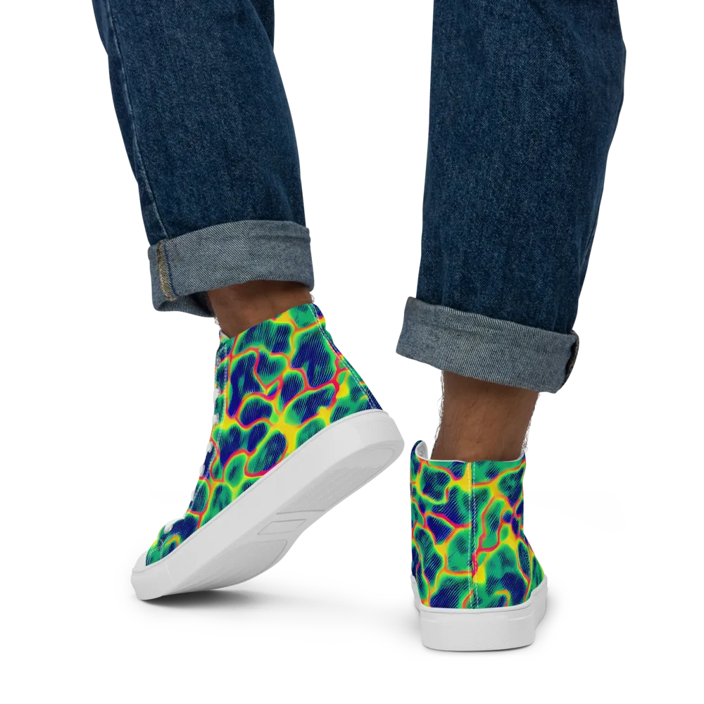 Luminous Mosaic on Men's High Top Canvas Shoes — Back