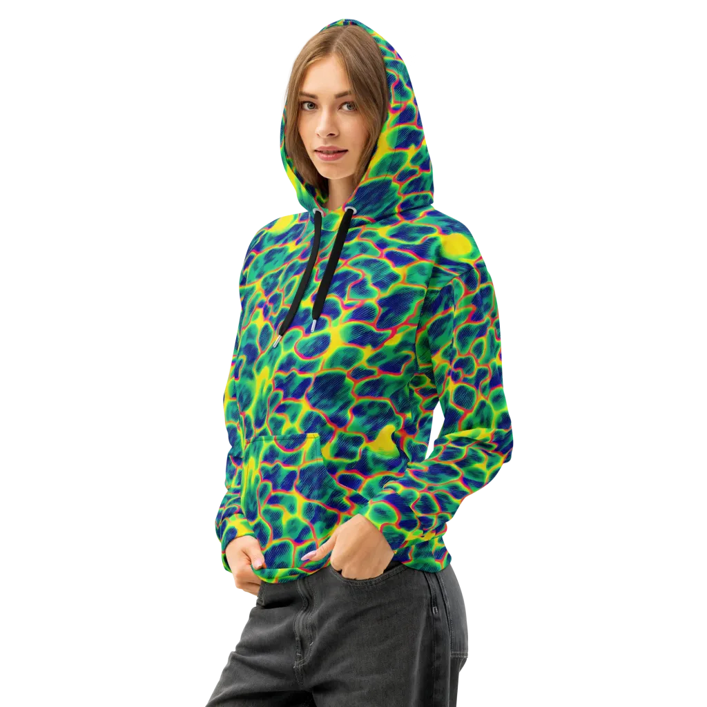 Luminous Mosaic on Cotton Hoodie — Left Front