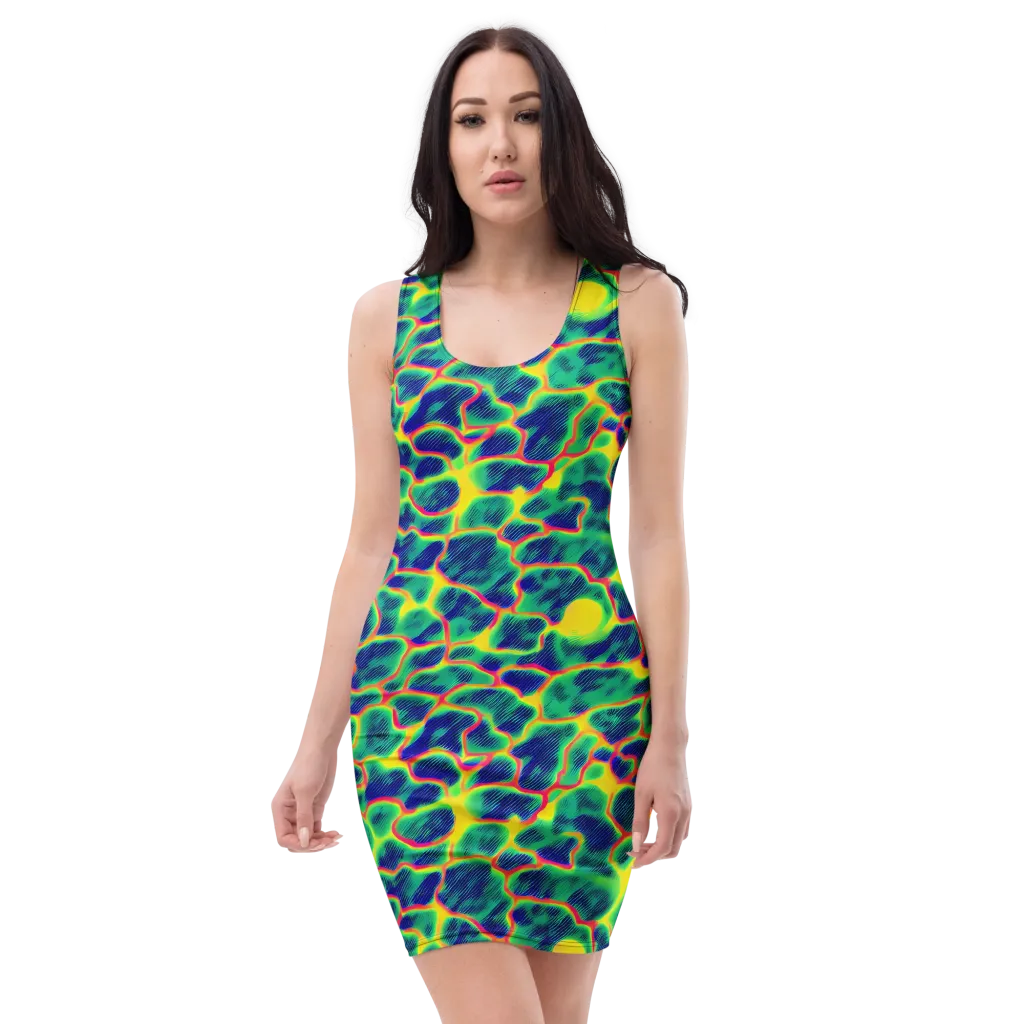 Luminous Mosaic on Bodycon Dress — Front