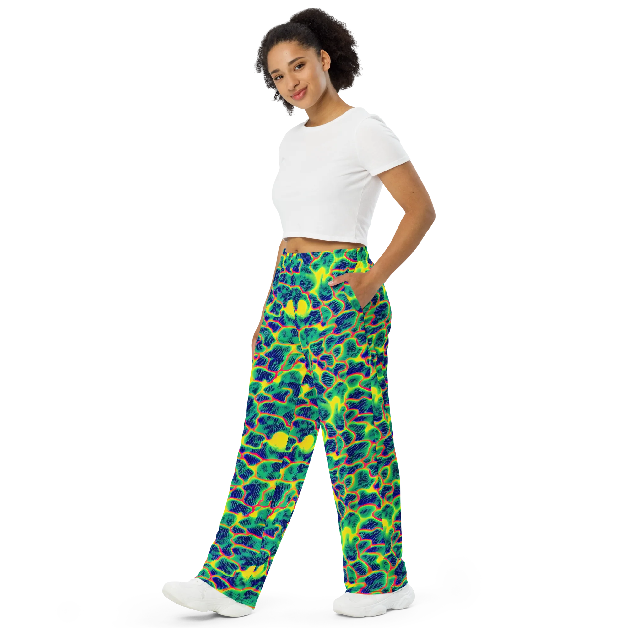 Luminous Mosaic on Wide-Leg Pants — Left Front