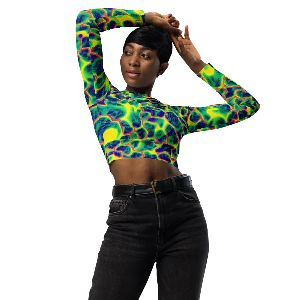Luminous Mosaic on Long Sleeve Crop Top — Front