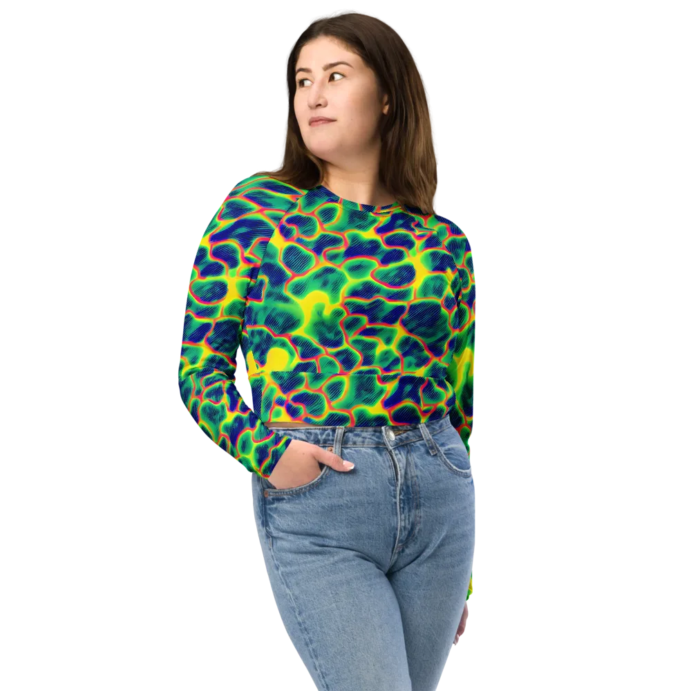 Luminous Mosaic on Long Sleeve Crop Top — Front
