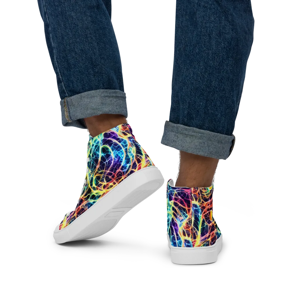 Prismatic Synapse on Men's High Top Canvas Shoes — Back