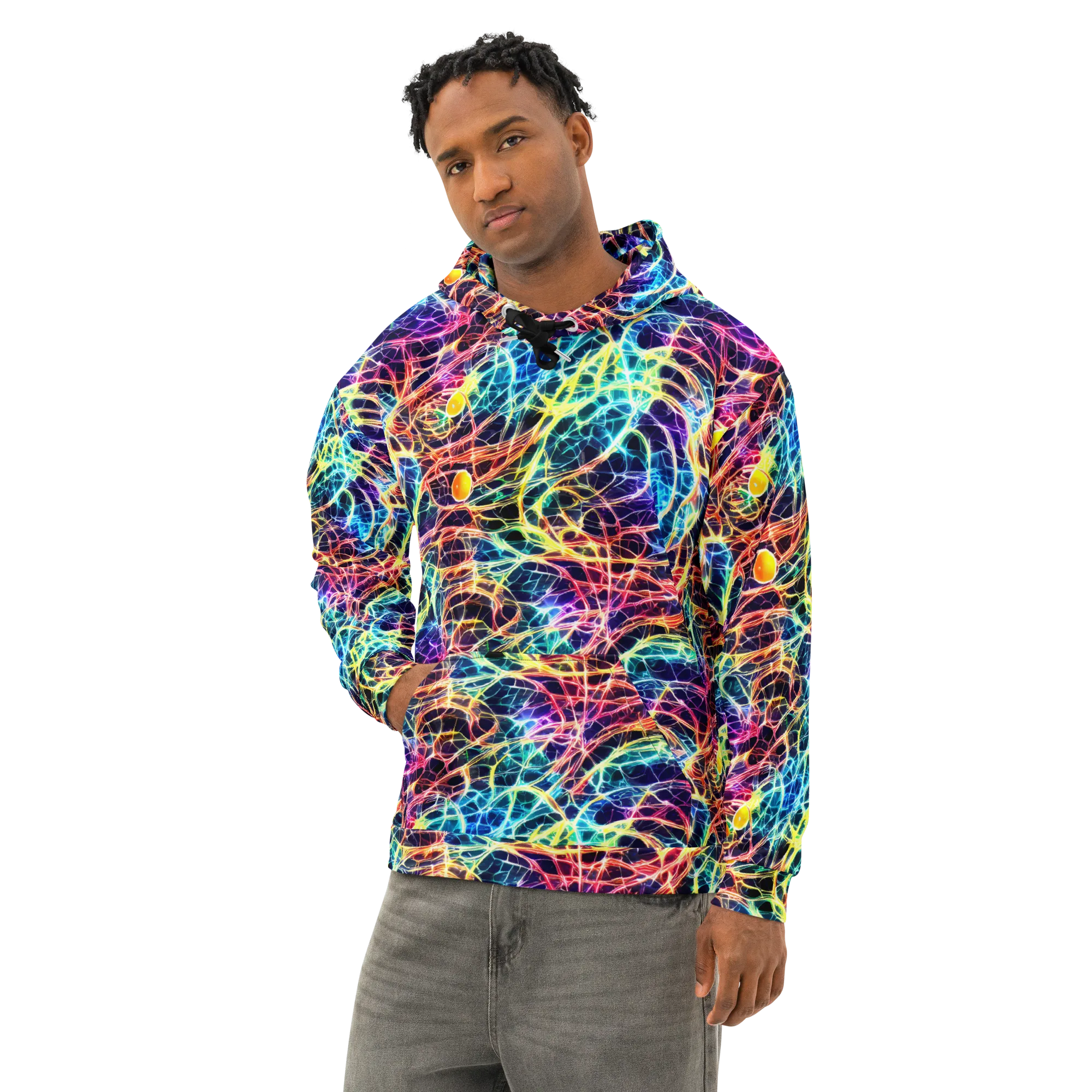 Prismatic Synapse on Cotton Hoodie — Left Front