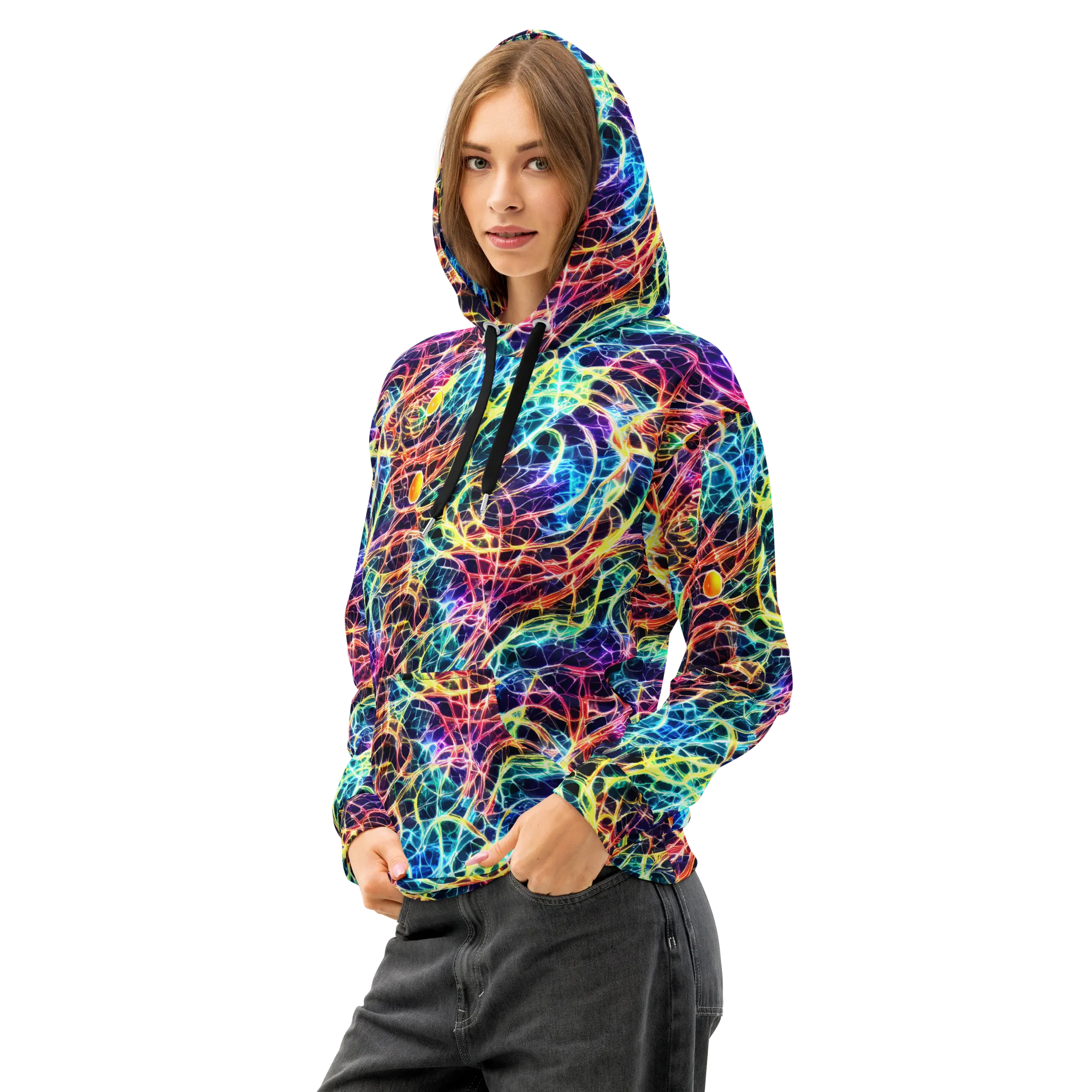 Prismatic Synapse on Cotton Hoodie — Left Front