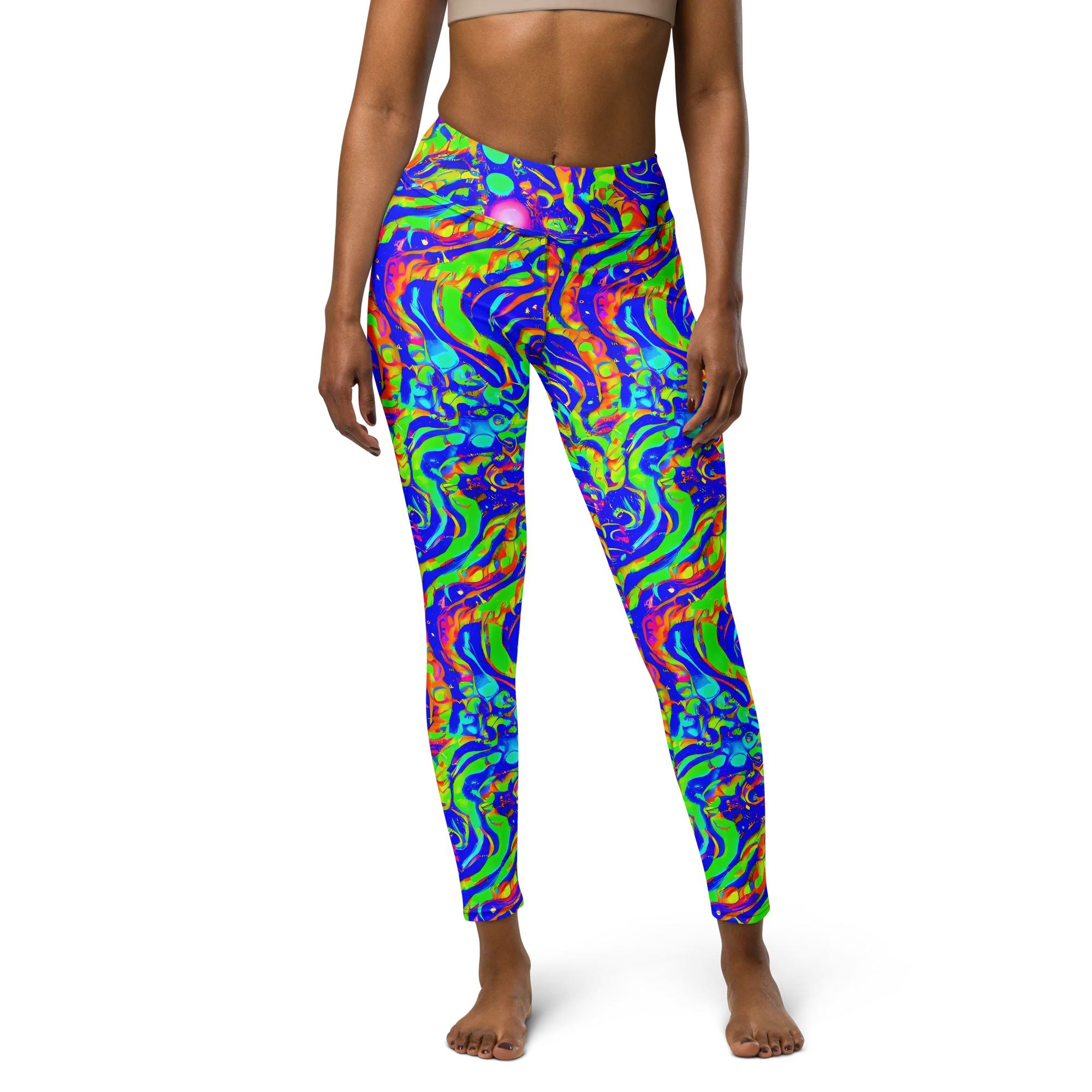 Fluoro Mirage on Yoga Leggings — Front