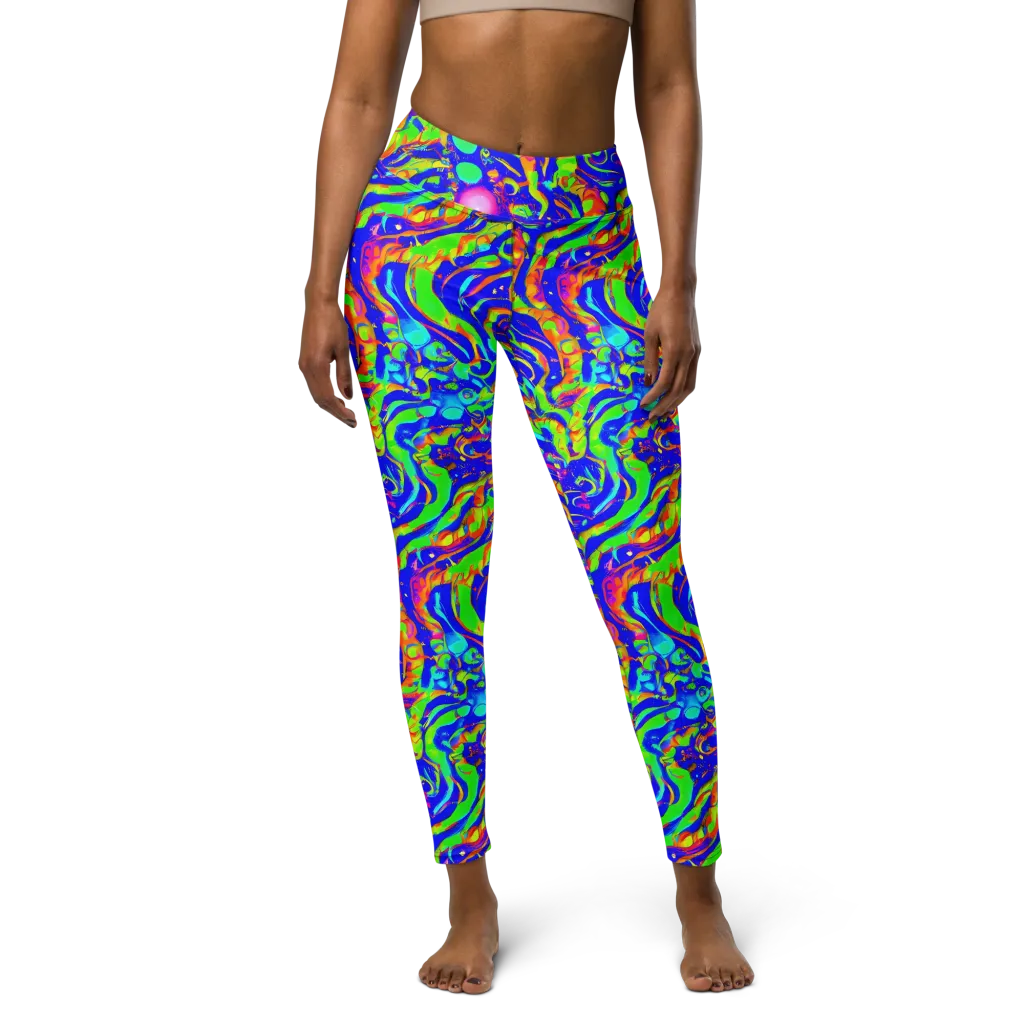 Fluoro Mirage on Yoga Leggings — Front