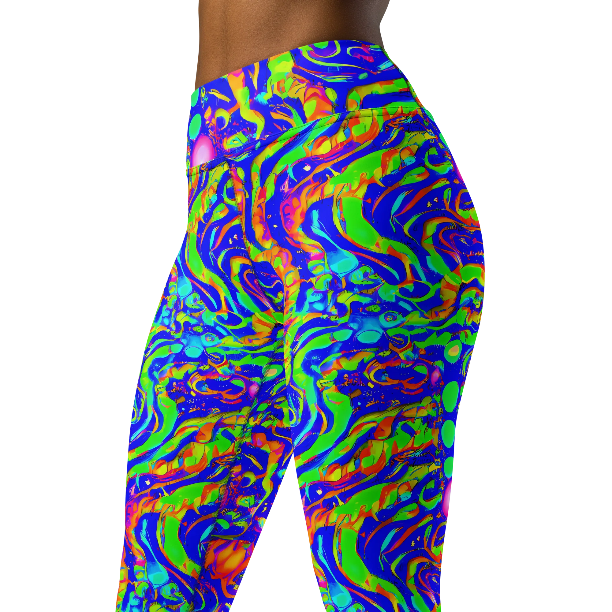 Fluoro Mirage on Yoga Leggings — Left Front