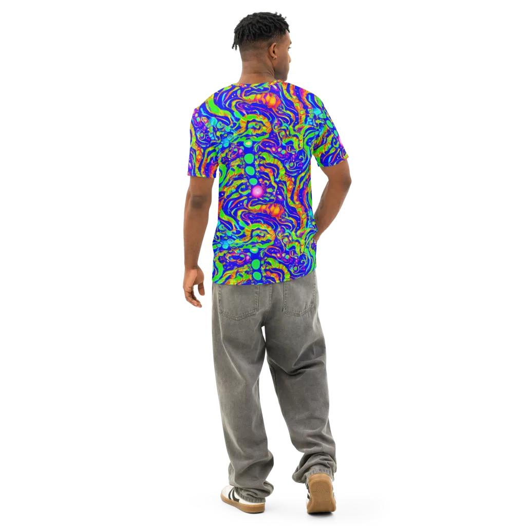 Fluoro Mirage on Men's Cotton Crew Neck T-Shirt — Back