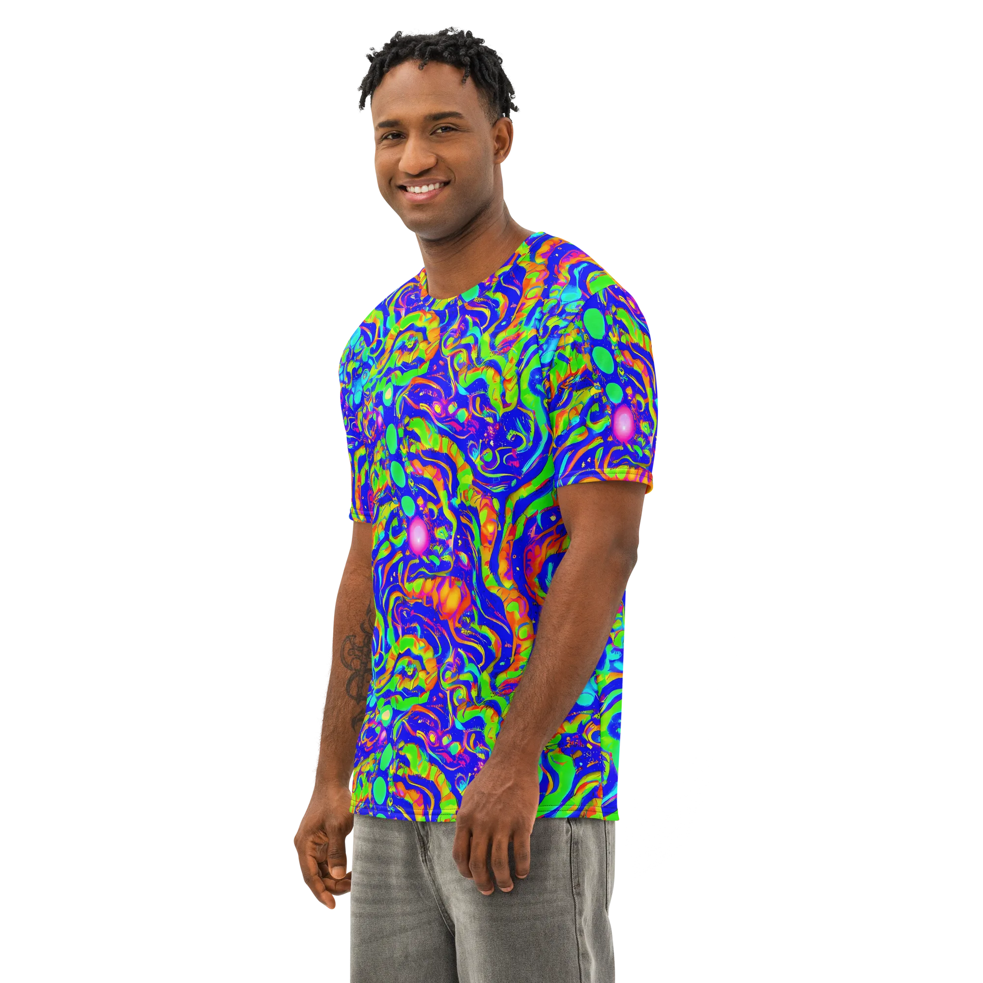 Fluoro Mirage on Men's Cotton Crew Neck T-Shirt — Left Front