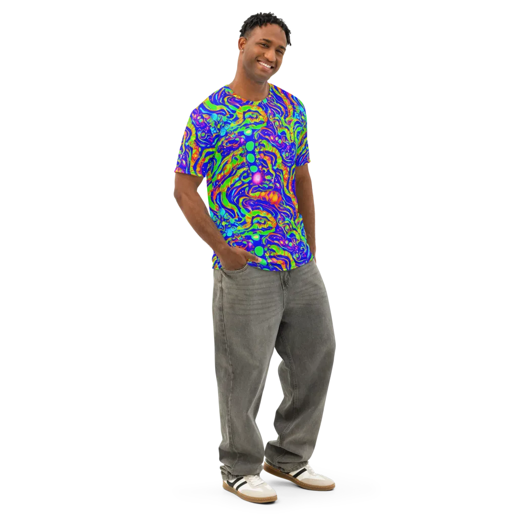 Fluoro Mirage on Men's Cotton Crew Neck T-Shirt — Right Front