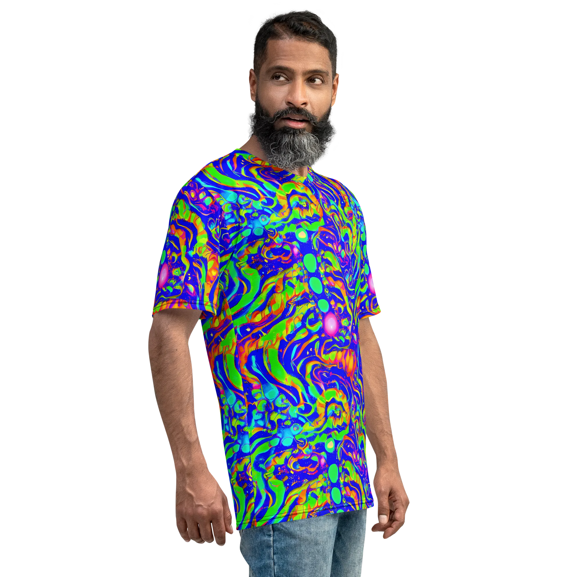 Fluoro Mirage on Men's Crew Neck T-Shirt — Right