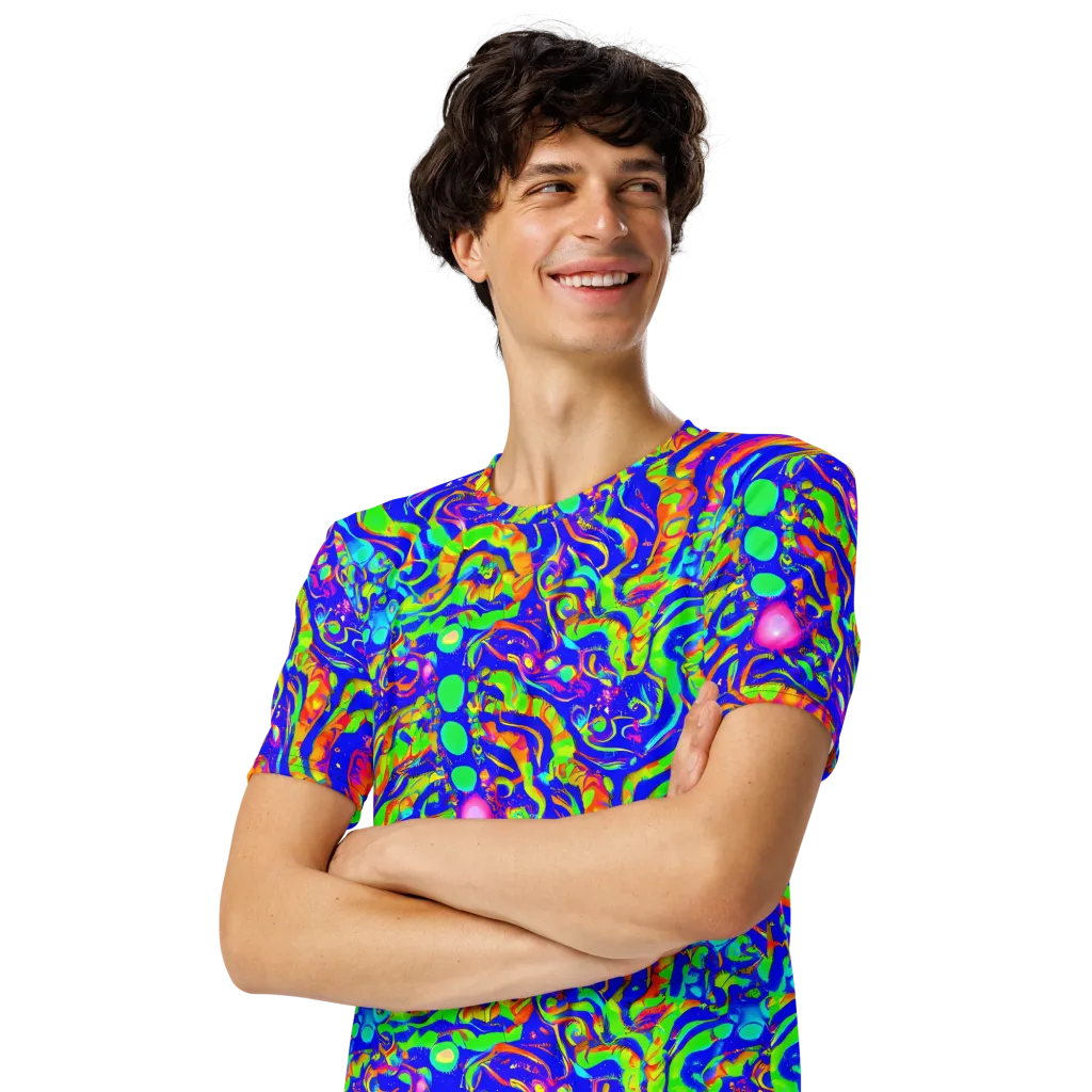 Fluoro Mirage on Men's Crew Neck T-Shirt — Left Front
