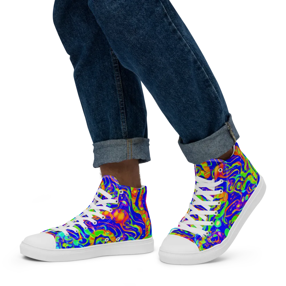 Fluoro Mirage on Men's High Top Canvas Shoes — Left