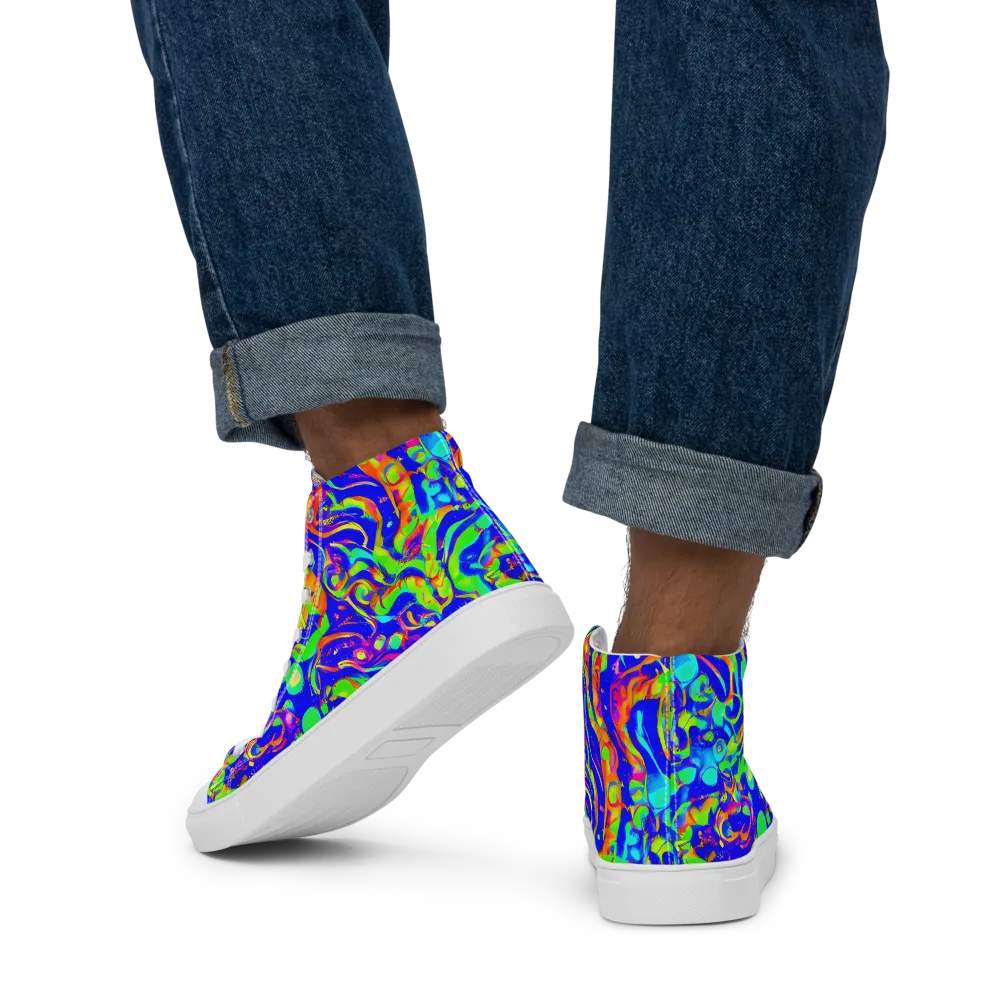 Fluoro Mirage on Men's High Top Canvas Shoes — Back
