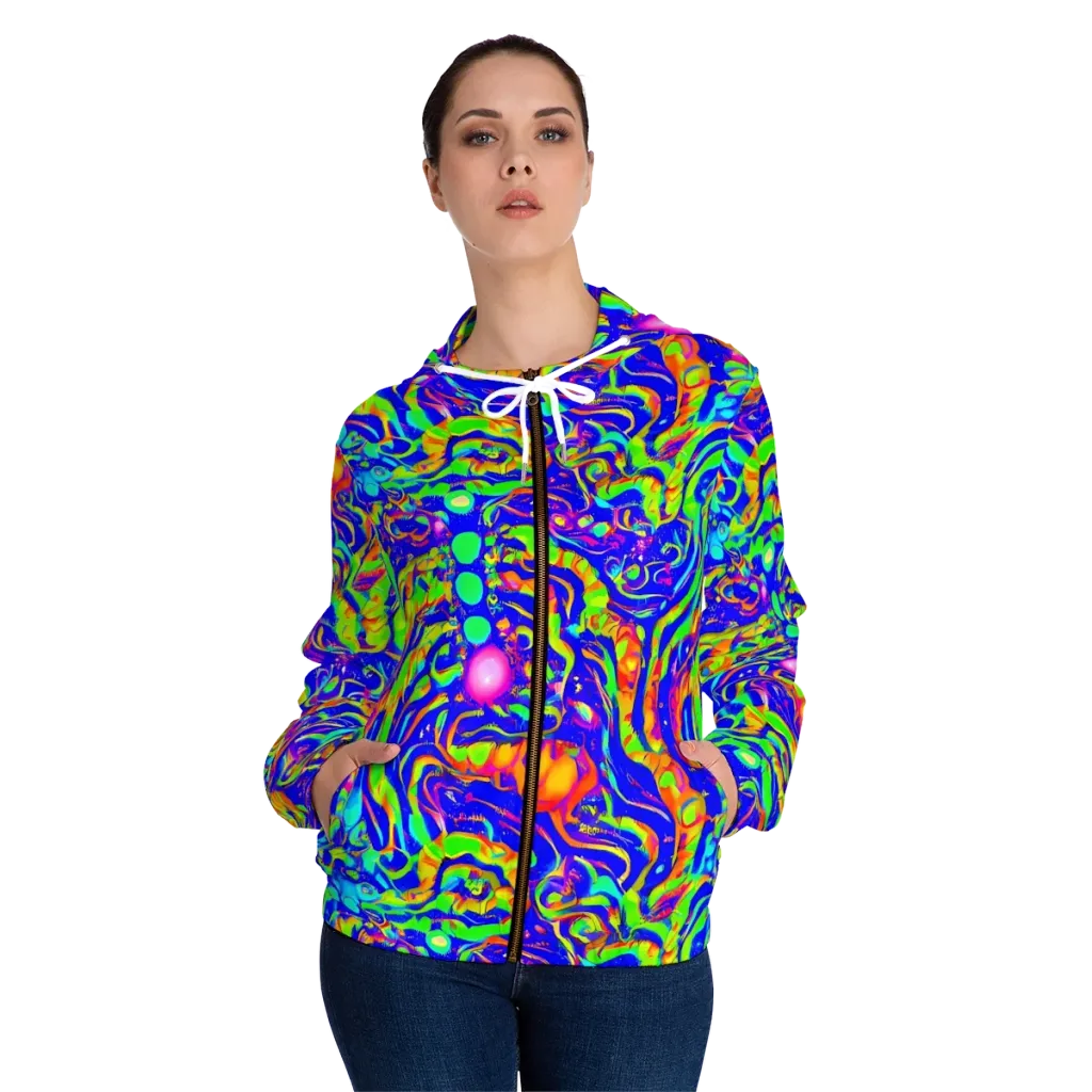 Fluoro Mirage on Women's Full-Zip Hoodie — Front On Person