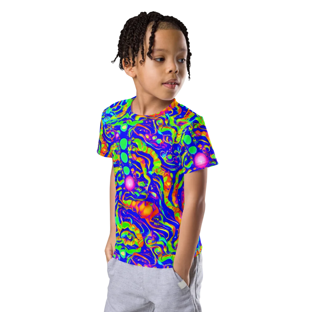 Fluoro Mirage on Kids Crew Neck T-Shirt — Left Front