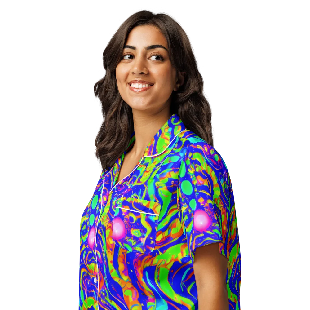 Fluoro Mirage on Women's Short Sleeve Pajama Top — Left Front