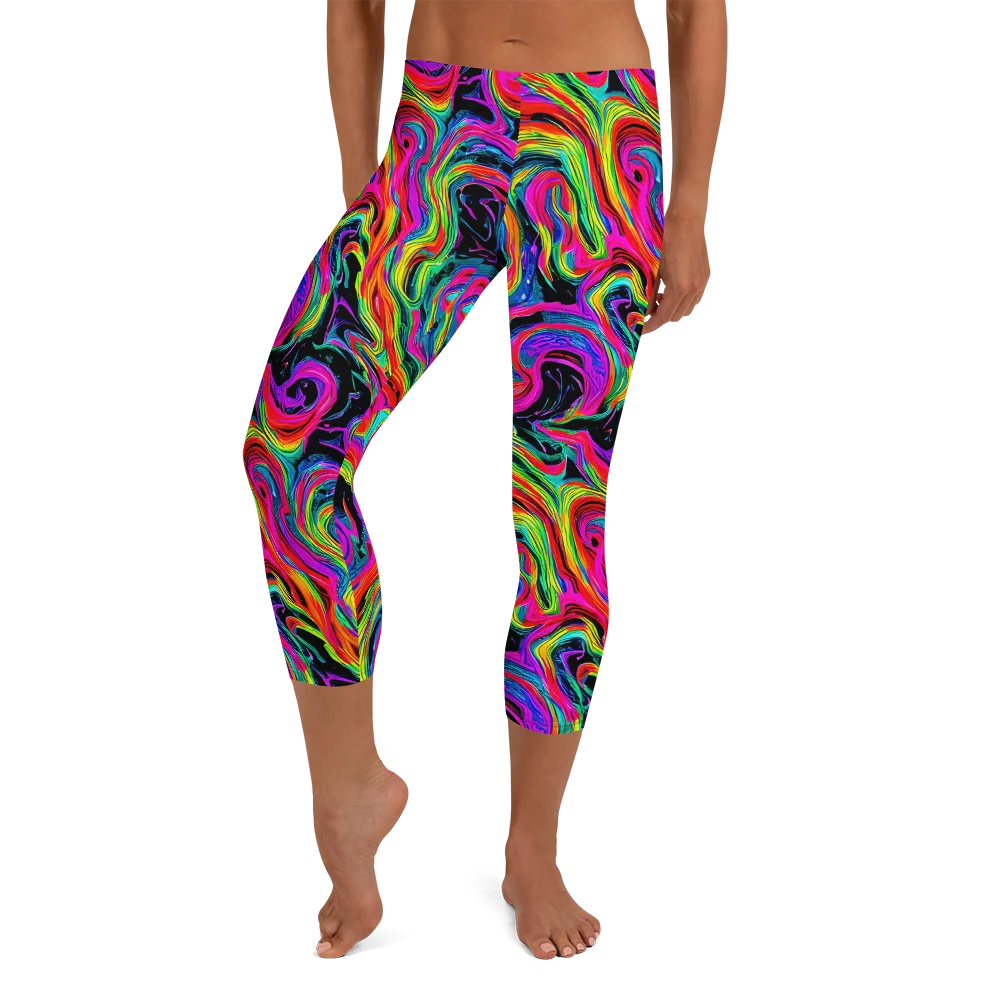 Fluorescent Current on Capri Leggings — Front