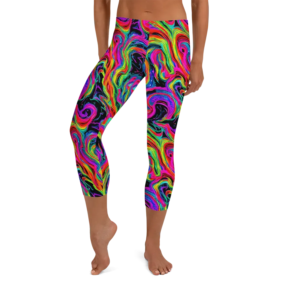 Fluorescent Current on Capri Leggings — Front