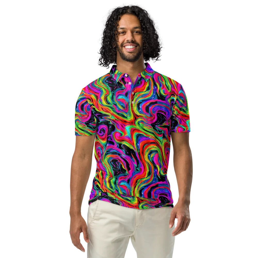 Fluorescent Current on Men's Slim Fit Polo Shirt — Front