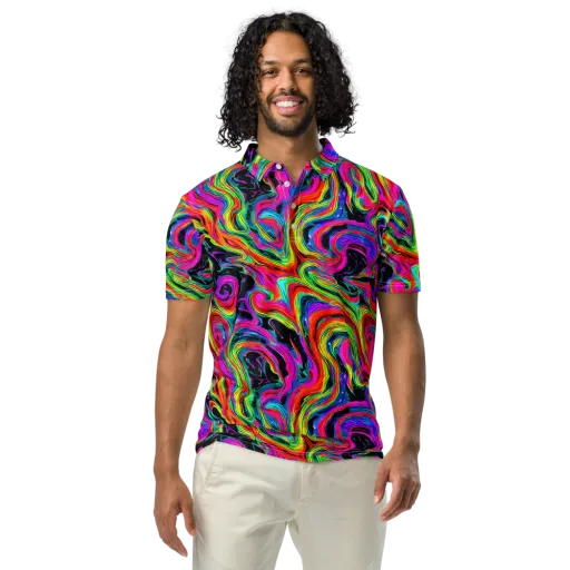 Fluorescent Current on a Men's Slim Fit Polo Shirt