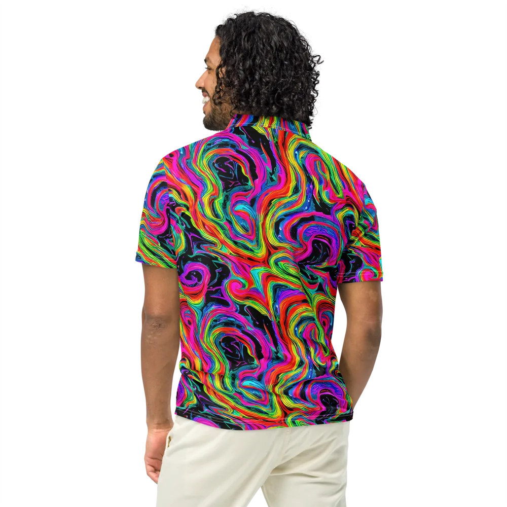 Fluorescent Current on Men's Slim Fit Polo Shirt — Back