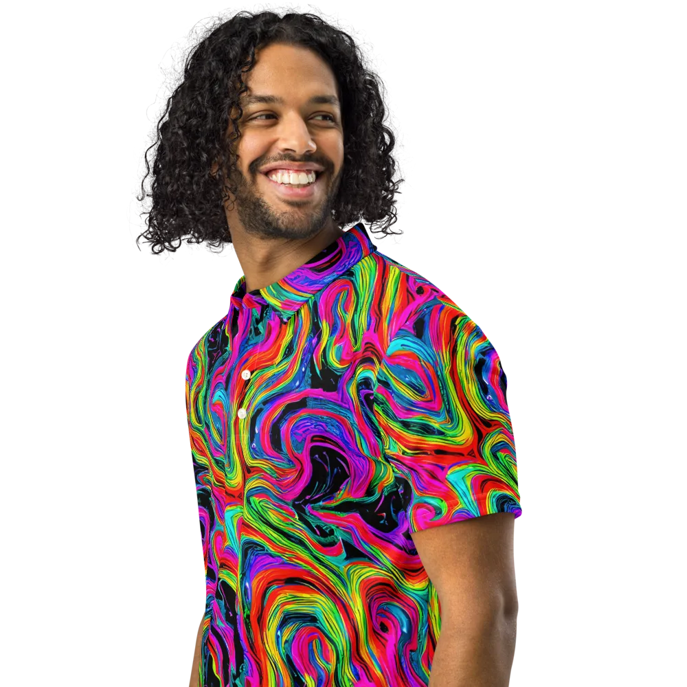 Fluorescent Current on Men's Slim Fit Polo Shirt — Left Front