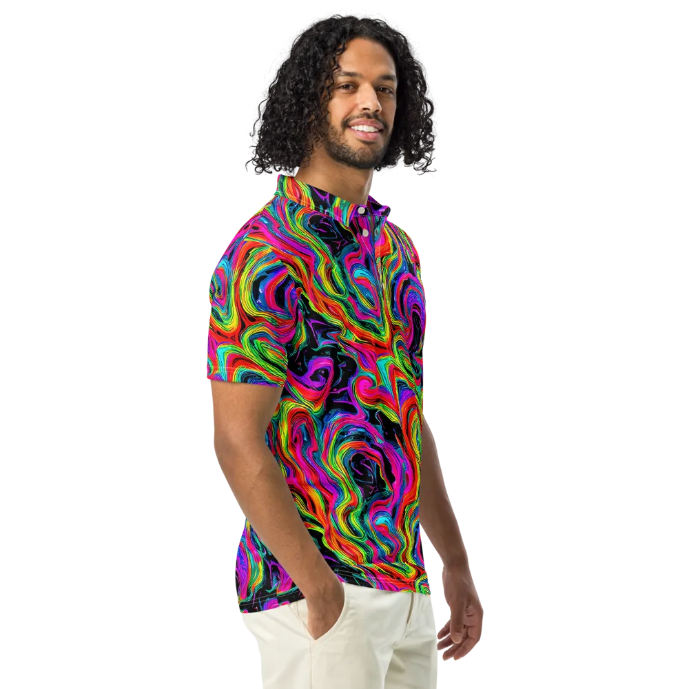 Fluorescent Current on Men's Slim Fit Polo Shirt — Right Front