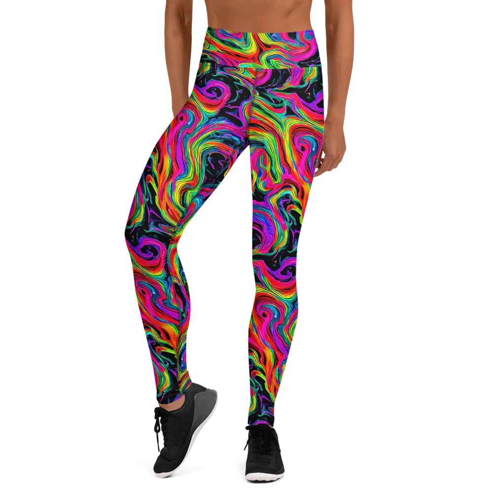 Fluorescent Current on Yoga Leggings — Front