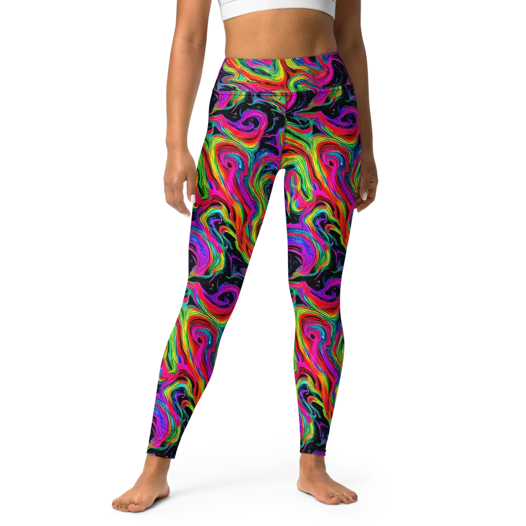 Fluorescent Current on Yoga Leggings — Front