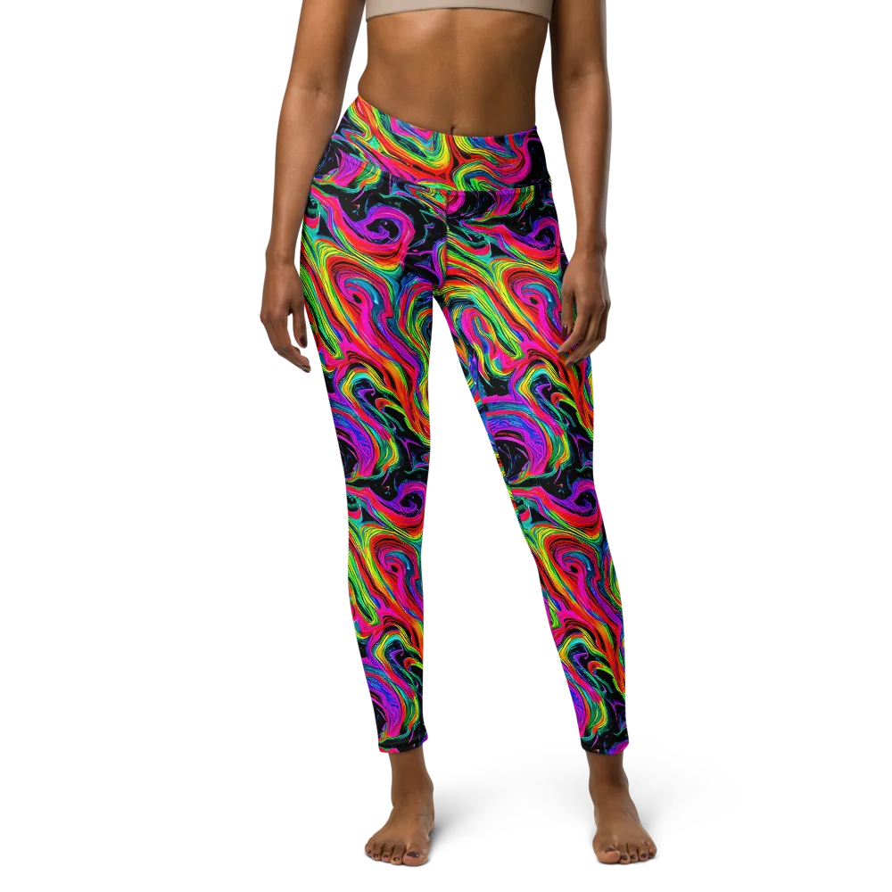 Fluorescent Current on Yoga Leggings — Front