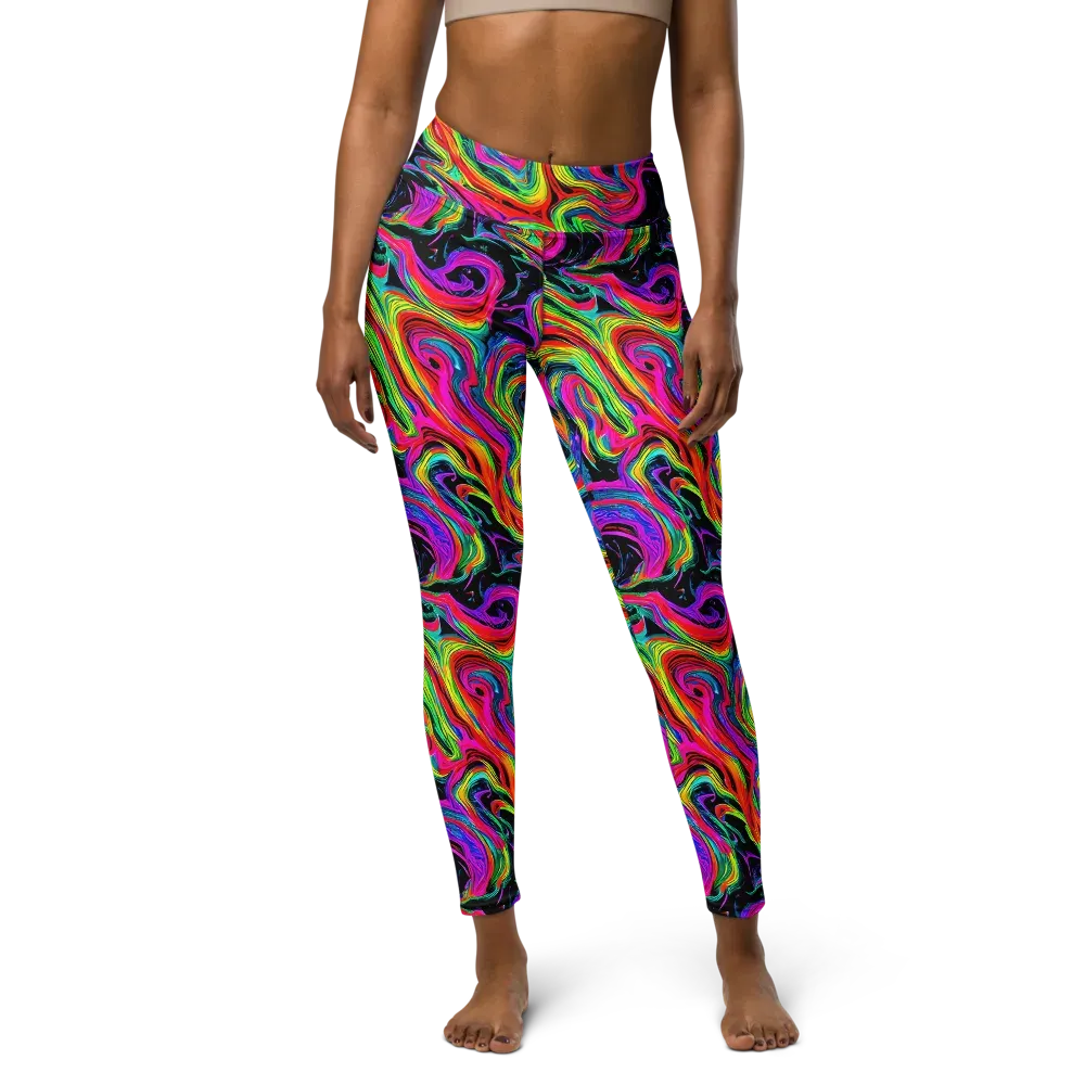 Fluorescent Current on Yoga Leggings — Front