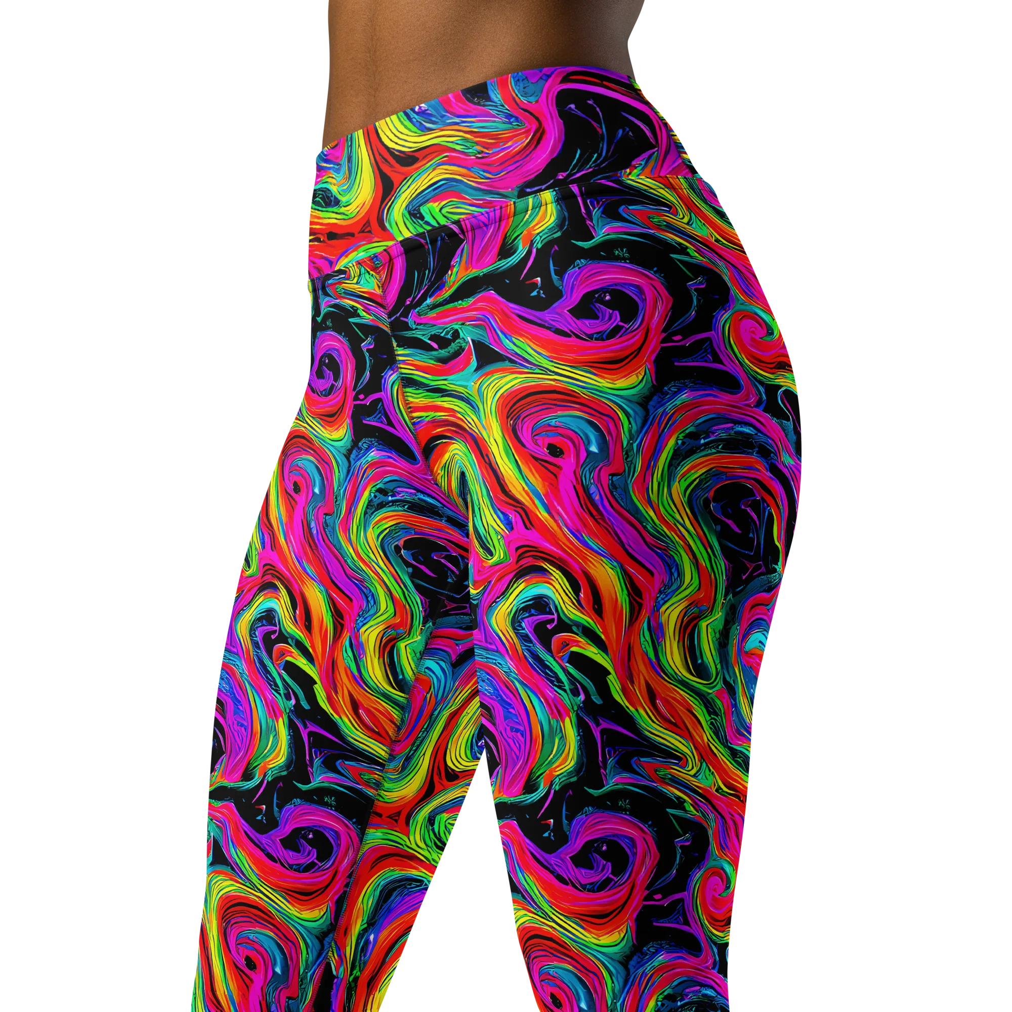 Fluorescent Current on Yoga Leggings — Left Front