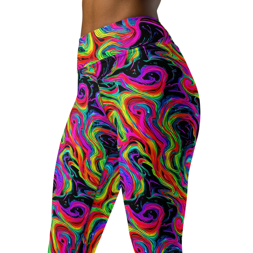 Fluorescent Current on Yoga Leggings — Left Front