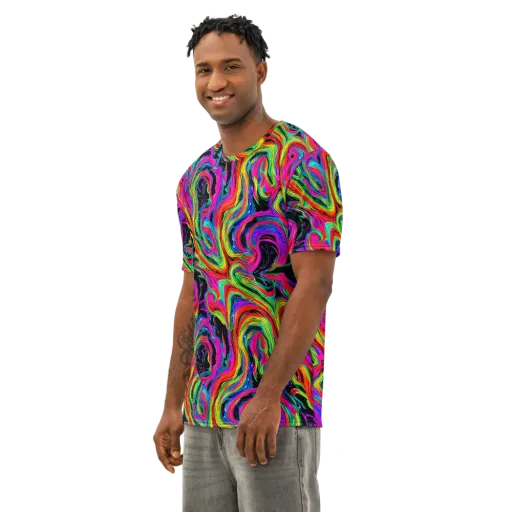 Fluorescent Current on a Men's Cotton Crew Neck T-Shirt
